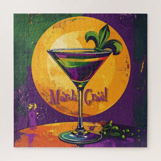 Mid Century Mardi Gras Sunset Fleur De Lis Martini Legpuzzel (Verticaal)