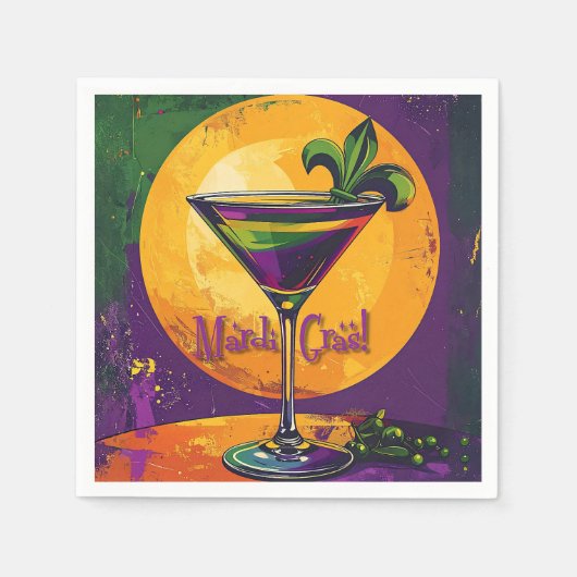 Mid Century Mardi Gras Sunset Fleur De Lis Martini Servet (Voorkant)