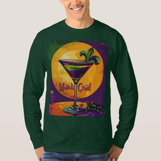 Mid Century Mardi Gras Sunset Fleur De Lis Martini T-shirt (Voorkant)