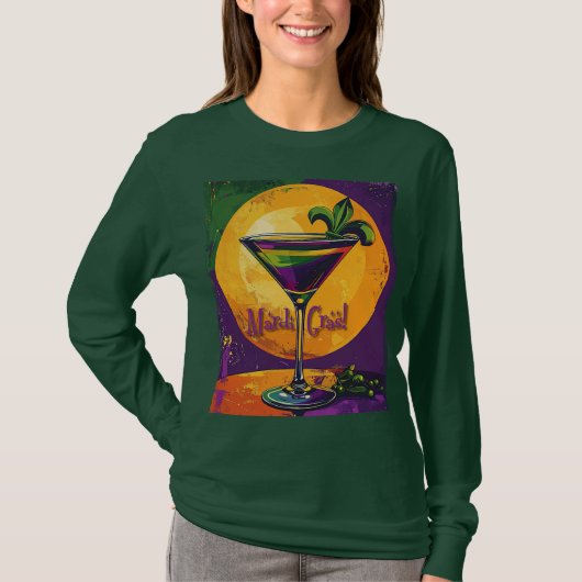 Mid Century Mardi Gras Sunset Fleur De Lis Martini T-shirt (Voorkant)