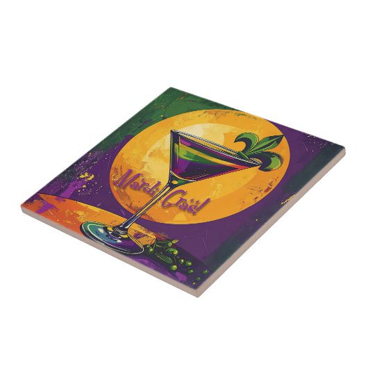 Mid Century Mardi Gras Sunset Fleur De Lis Martini Tegeltje (Zijkant)