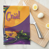 Mid Century Mardi Gras Sunset Fleur De Lis Martini Theedoek (Quarter Fold)