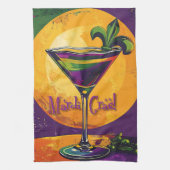 Mid Century Mardi Gras Sunset Fleur De Lis Martini Theedoek (Verticaal)