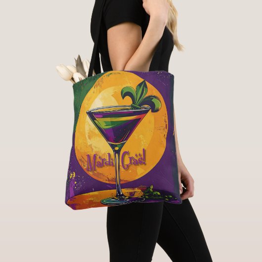 Mid Century Mardi Gras Sunset Fleur De Lis Martini Tote Bag (Dichtbij)