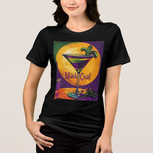 Mid Century Mardi Gras Sunset Fleur De Lis Martini Tri-Blend Shirt (Voorkant)