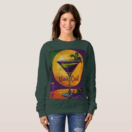 Mid Century Mardi Gras Sunset Fleur De Lis Martini Trui (Voorkant volledig)