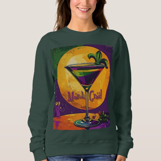 Mid Century Mardi Gras Sunset Fleur De Lis Martini Trui (Voorkant)