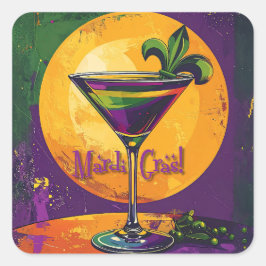 Mid Century Mardi Gras Sunset Fleur De Lis Martini Vierkante Sticker