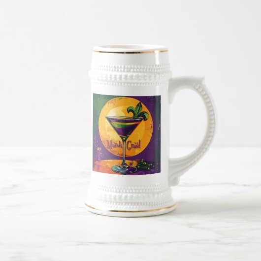 Mid Century Mardi Gras Zonsondergang Fleur De Lis Bierpul (Rechts)