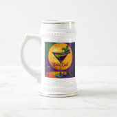 Mid Century Mardi Gras Zonsondergang Fleur De Lis Bierpul (Links)