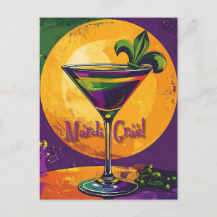 Mid Century Mardi Gras Zonsondergang Fleur De Lis  Briefkaart