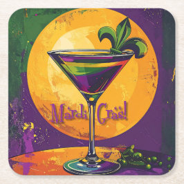 Mid Century Mardi Gras Zonsondergang Fleur De Lis  Kartonnen Onderzetters