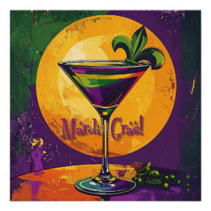 Mid Century Mardi Gras Zonsondergang Fleur De Lis Perfect Poster