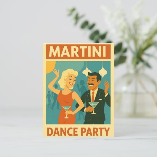 Mid Century Martini Dance Party Briefkaart (Staand voorkant)