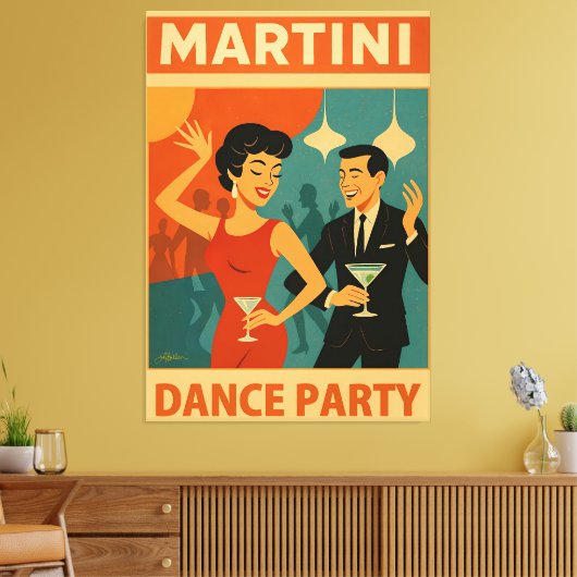 Mid Century Martini Dance Party Canvas Afdruk (Insitu (Woonkamer))