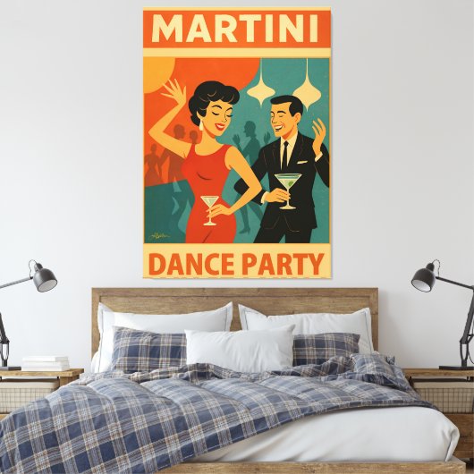 Mid Century Martini Dance Party Canvas Afdruk (Insitu (Slaapkamer))