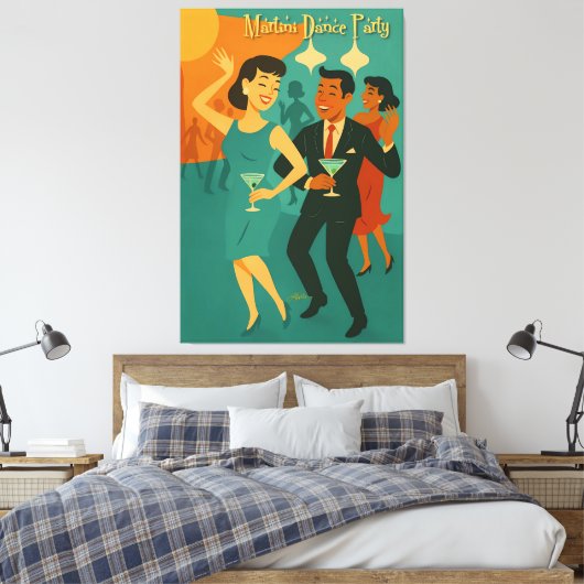 Mid Century Martini Dance Party Canvas Afdruk (Insitu (Slaapkamer))