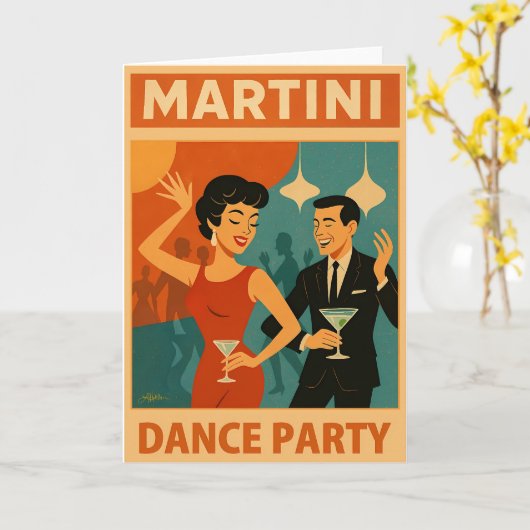 Mid Century Martini Dance Party Kaart (Gele Bloem)