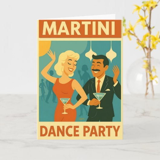 Mid Century Martini Dance Party Kaart (Gele Bloem)