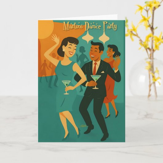 Mid Century Martini Dance Party Kaart (Gele Bloem)