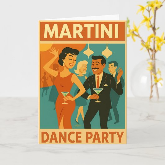 Mid Century Martini Dance Party Kaart (Gele Bloem)