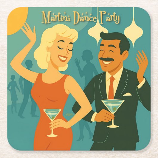 Mid Century Martini Dance Party Kartonnen Onderzetters (Voorkant)