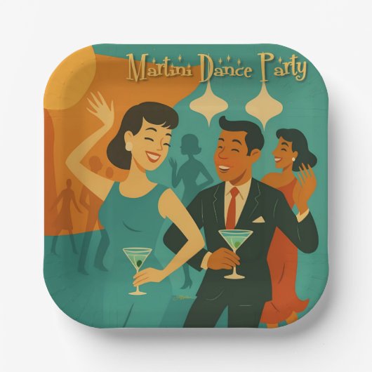 Mid Century Martini Dance Party Papieren Bordje (Voorkant)