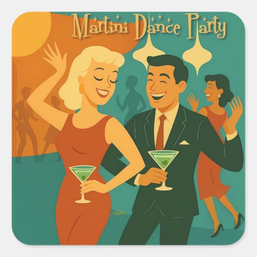 Mid Century Martini Dance Party Vierkante Sticker (Voorkant)