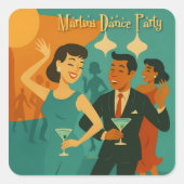 Mid Century Martini Dance Party Vierkante Sticker (Voorkant)