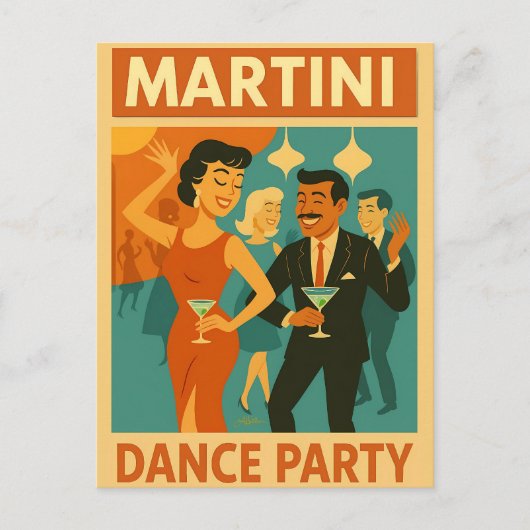 Mid Century Martini Dansfeest Briefkaart (Voorkant)