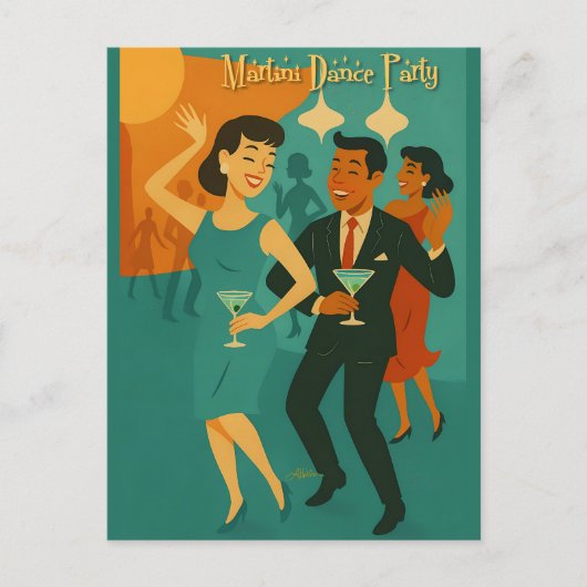 Mid Century Martini Dansfeest Briefkaart (Voorkant)