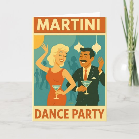 Mid Century Martini Dansfeest Kaart (Voorkant)