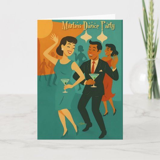 Mid Century Martini Dansfeest Kaart (Voorkant)
