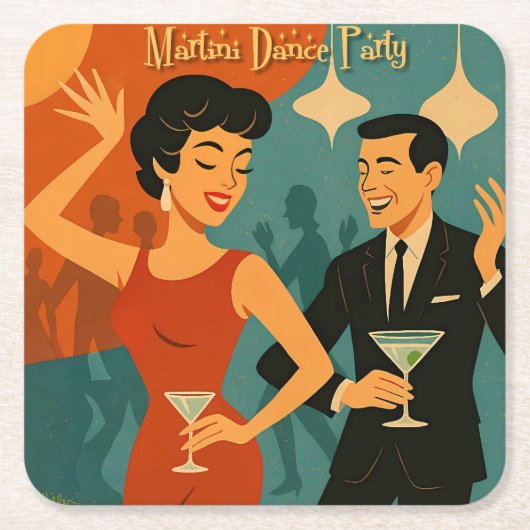 Mid Century Martini Dansfeest Kartonnen Onderzetters (Voorkant)