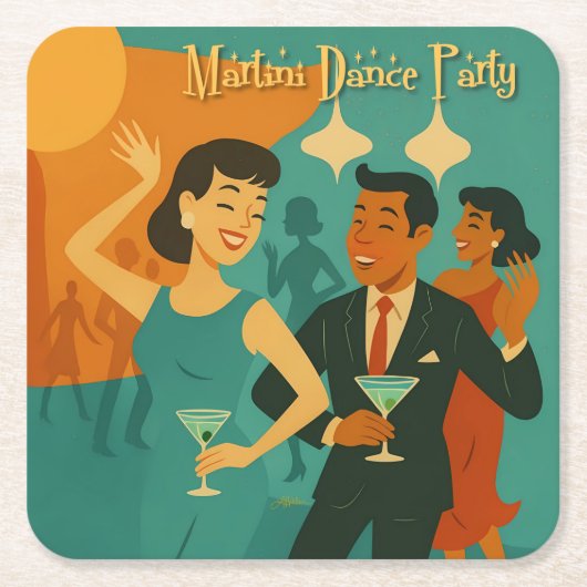 Mid Century Martini Dansfeest Kartonnen Onderzetters (Voorkant)