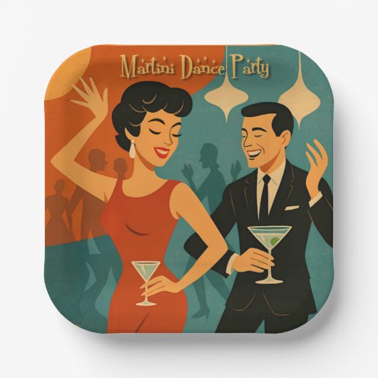 Mid Century Martini Dansfeest Papieren Bordje (Voorkant)