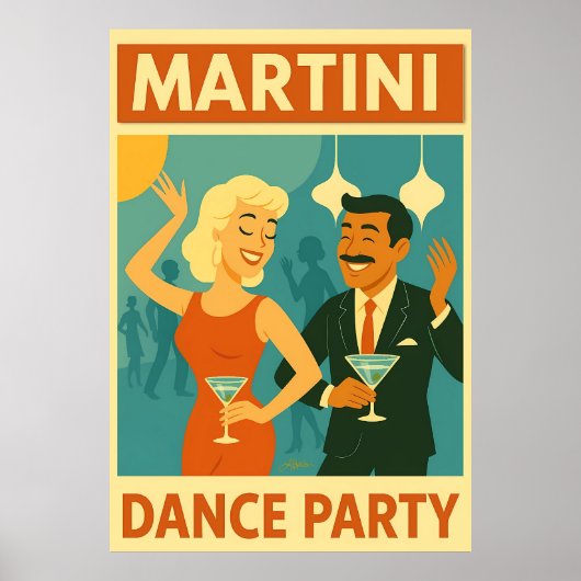 Mid Century Martini Dansfeest Poster (Voorkant)