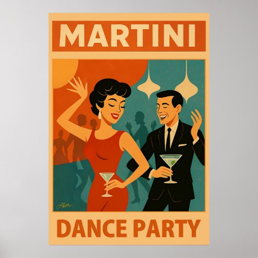 Mid Century Martini Dansfeest Poster (Voorkant)