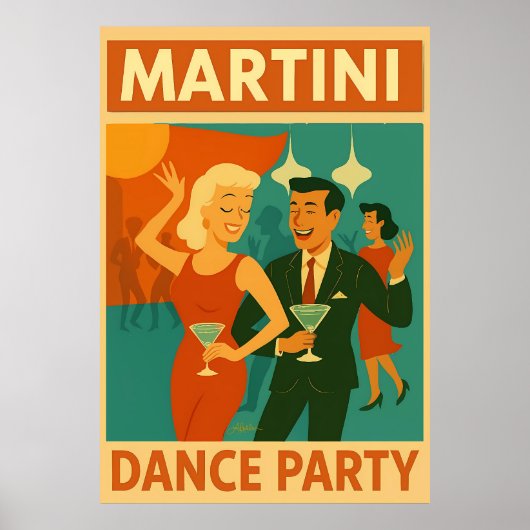 Mid Century Martini Dansfeest Poster (Voorkant)