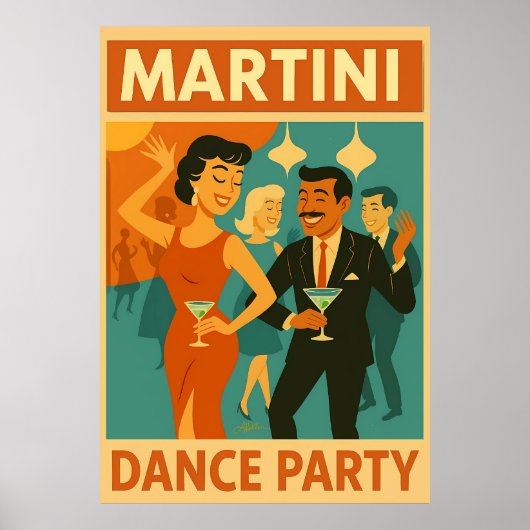 Mid Century Martini Dansfeest Poster (Voorkant)