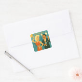 Mid Century Martini Dansfeest Vierkante Sticker (Envelop)