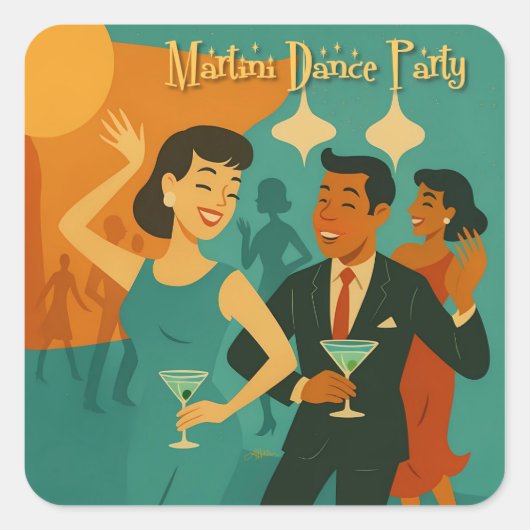 Mid Century Martini Dansfeest Vierkante Sticker (Voorkant)