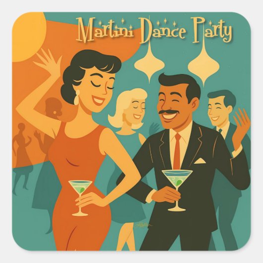 Mid Century Martini Dansfeest Vierkante Sticker (Voorkant)
