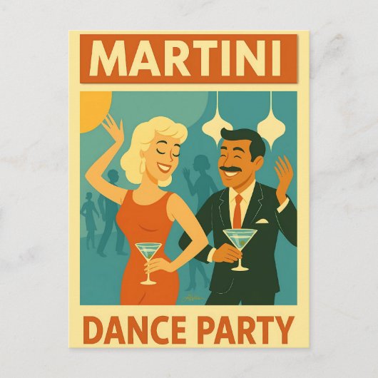 Mid Century Martini Feestje Briefkaart (Voorkant)