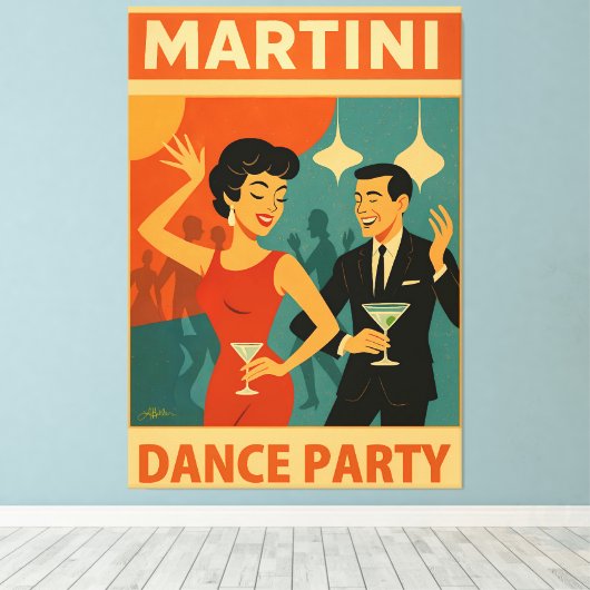 Mid Century Martini Feestje Canvas Afdruk (Insitu (Houten vloer))