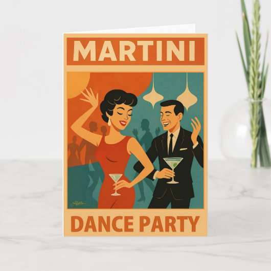 Mid Century Martini Feestje Kaart (Voorkant)