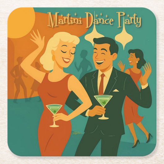 Mid Century Martini Feestje Kartonnen Onderzetters (Voorkant)