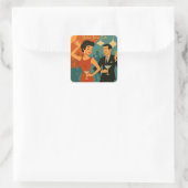 Mid Century Martini Feestje Vierkante Sticker (Tas)