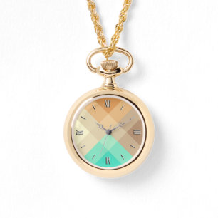 Mid-Century mega plaid - tan & turquoise Horloge