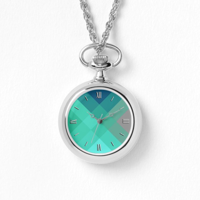 Mid-Century mega plaid - turkooizen & grijs Horloge (Voorkant)